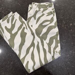 Green and White Zebra Print Pants